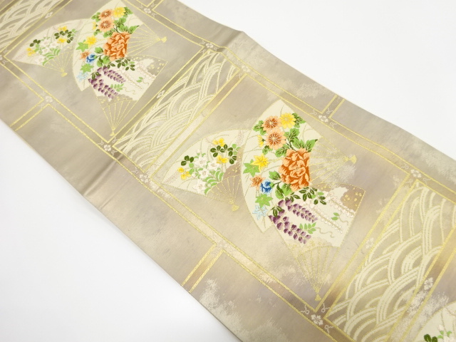 JAPANESE KIMONO / ANTIQUE FUKURO OBI / SILK / WOVEN PEONY & WISTERIA